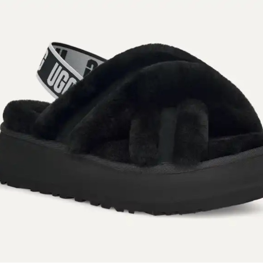 UGG Women's Black Fluffy Sandals